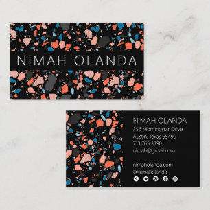 Chic Terrazzo Elegant Handmade Bold Social Icons Visitekaartje
