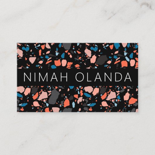 Chic Terrazzo Elegant Handmade Bold Social Icons Visitekaartje (Voorkant)