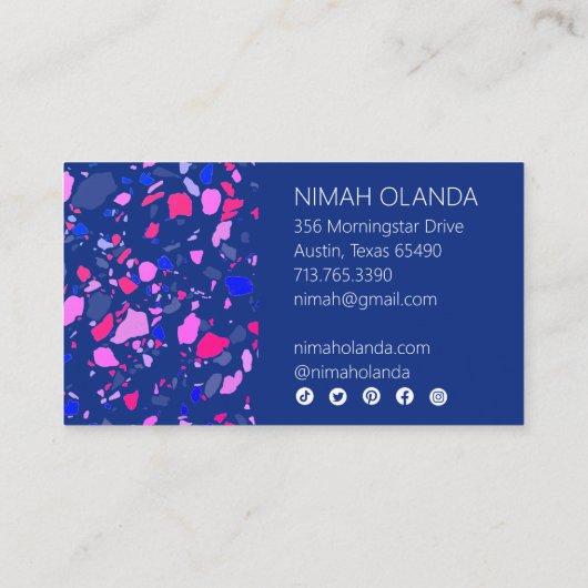 Chic Terrazzo Elegant Handmade Bold Social Icons Visitekaartje (Achterkant)