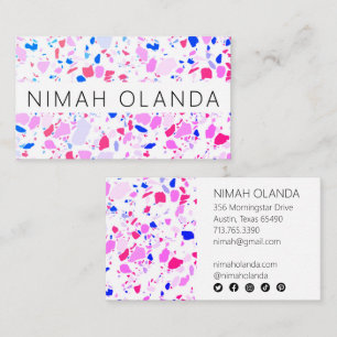 Chic Terrazzo Elegant Handmade Simple Paars Blue Visitekaartje