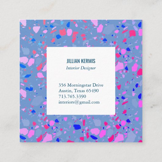 Chic terrazzo elegant paars-blauw vierkante visitekaartje (Achterkant)