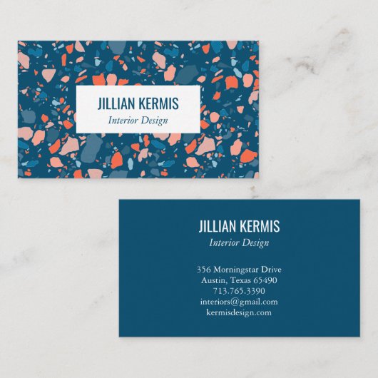 Chic terrazzo elegant roze blauw CUSTOM Visitekaartje (Voorkant / Achterkant)