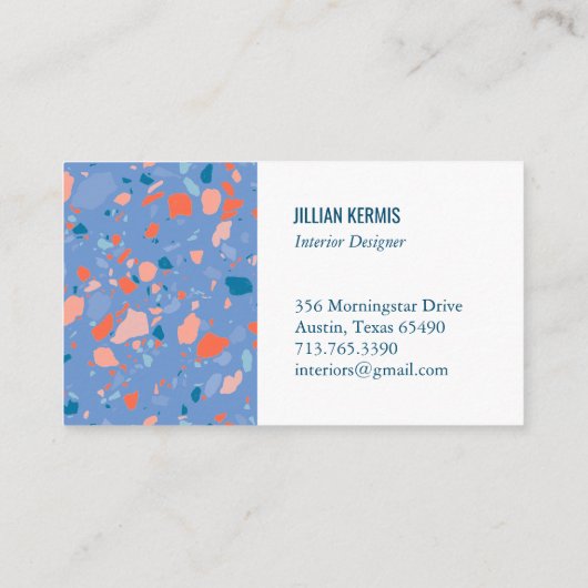 Chic terrazzo elegant roze blauw visitekaartje (Achterkant)