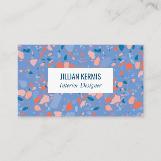 Chic terrazzo elegant roze blauw visitekaartje (Voorkant)