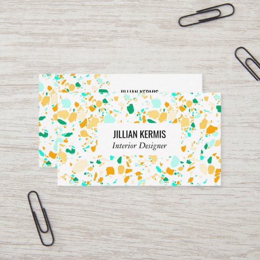 Chic terrazzo elegant visitekaartje aqua & gold (Voorkant / Achterkant in situ)