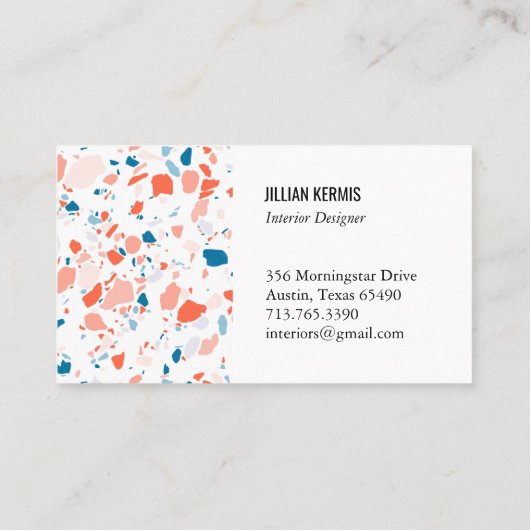 Chic terrazzo elegant visitekaartje blauw roze (Achterkant)