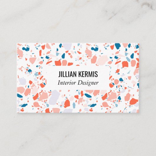 Chic terrazzo elegant visitekaartje blauw roze (Voorkant)