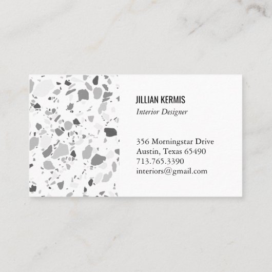 Chic terrazzo elegant visitekaartje grayscale (Achterkant)