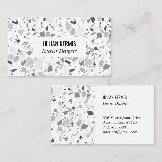 Chic terrazzo elegant visitekaartje grayscale (Voorkant / Achterkant)