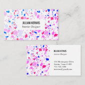 Chic terrazzo visitekaartje in blauw roze paars (Voorkant / Achterkant)