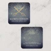 Chic Texture and Polka Dots Salon Shears Vierkante Visitekaartje (Voorkant / Achterkant)