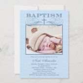 Chic Texture Photo Baptism Invitation - Blue Kaart (Voorkant)