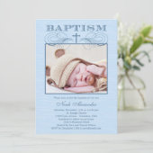 Chic Texture Photo Baptism Invitation - Blue Kaart (Staand voorkant)