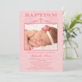 Chic Texture Photo Baptism Invitation - Roze Kaart (Staand voorkant)