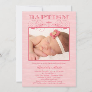 Chic Texture Photo Baptism Invitation - Roze Kaart