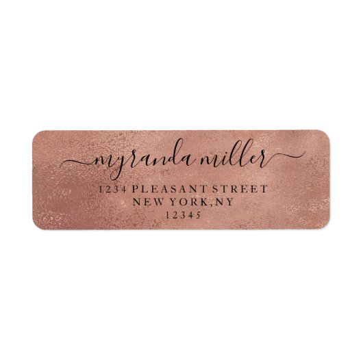 Chic Textured Roos Gold Return Address Label (Voorkant)