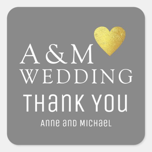 Chic Thank-You Bruiloft liefde hart op grijs Vierkante Sticker (Voorkant)