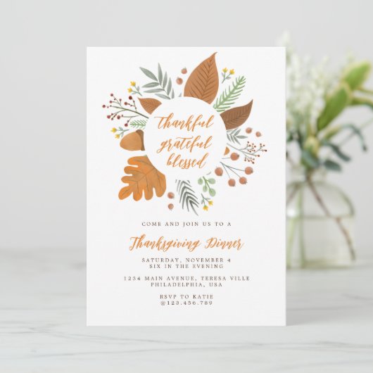 Chic Thankful Grateful Blessed Thanksgiving Dinner Kaart (Staand voorkant)
