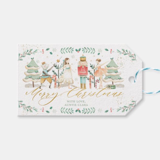 Chic The Nutcracker Ballet Merry KerstGold Cadeaulabel (Voorkant (Horizontaal))