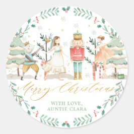 Chic The Nutcracker Ballet Merry KerstGold Ronde Sticker