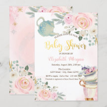 Chic theepot theekop Roze bloemen Baby Shower