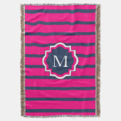 CHIC THROW_435 NAVY/HOT PINK STRIPES #2 DEKEN (Voorkant Verticaal)