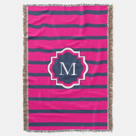 CHIC THROW_435 NAVY/HOT PINK STRIPES #2 DEKEN (Voorkant Verticaal)