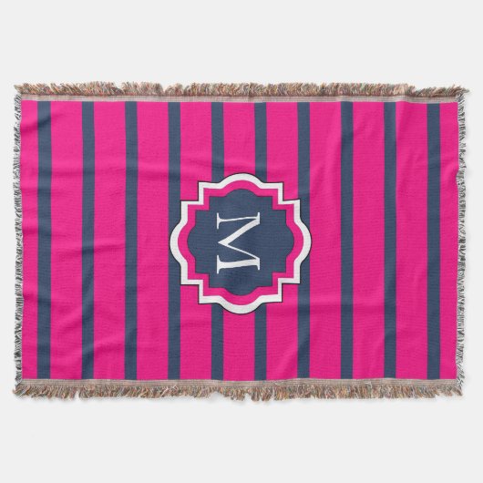 CHIC THROW_435 NAVY/HOT PINK STRIPES #2 DEKEN (Voorkant)