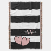 CHIC THROW_PINK HEARTS/BLACK/WITTE STRIPES DEKEN (Voorkant Verticaal)