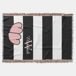 CHIC THROW_PINK HEARTS/BLACK/WITTE STRIPES DEKEN
