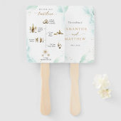 Chic, tijdlijn en welkome Waterverf Blauw groen Handwaaier (Voorkant en achterkant)