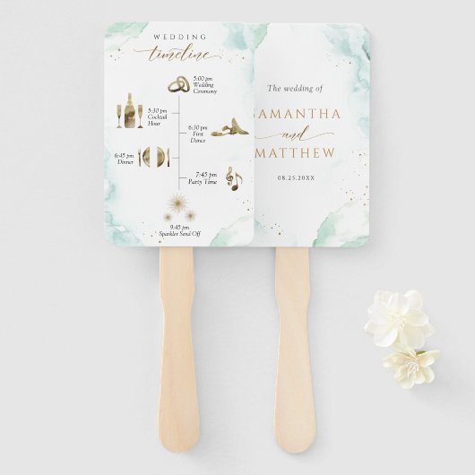 Chic, tijdlijn en welkome Waterverf Blauw groen Handwaaier (Voorkant en achterkant)