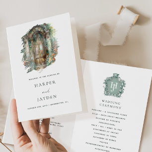 Chic Tijdloze Aardse, Groene, Blush Wedding Progra