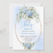 Chic Timeless Bohemian Blue Hydrangeas Baby Shower Kaart (Voorkant)