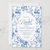Chic Timeless Navy Chinoiserie Toile Bridal Shower Kaart (Voorkant)