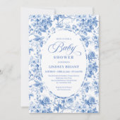 Chic Timeless Royal Blue Toile de Jouy Baby Shower Kaart (Voorkant)