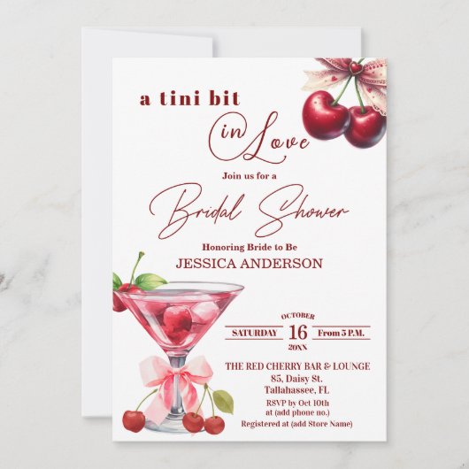 Chic Tini Bit in Love Cherry Martini Bruiloftsfees Kaart (Voorkant)