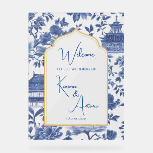 Chic-tique Chinoiserie Acryl Welkom Teken Blauw Bord