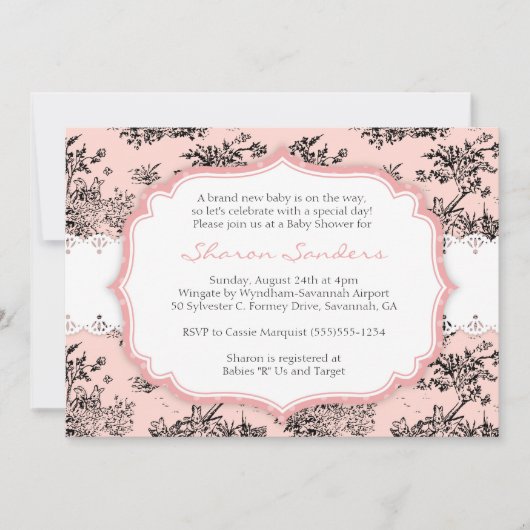 CHIC TOILE Baby shower Invitation - Roze Kaart (Voorkant)