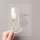 Chic Transparant Parels en Prosecco Vrijgezellenfe Acryl Uitnodigingen (Insitu (Draagbaar))