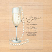 Chic Transparant Parels en Prosecco Vrijgezellenfe Acryl Uitnodigingen (Voorkant)