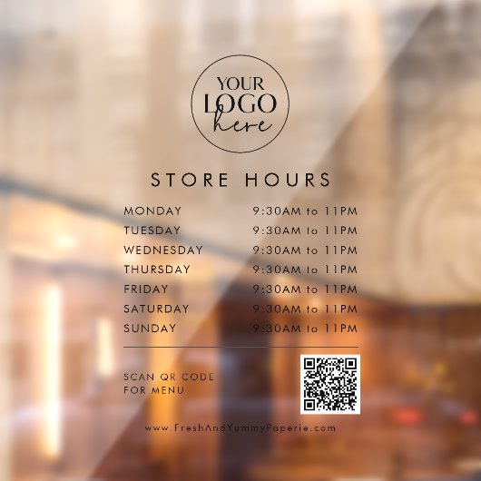 Chic Transparent Business Logo QR Code Store Uren Raamsticker (Vel 2)