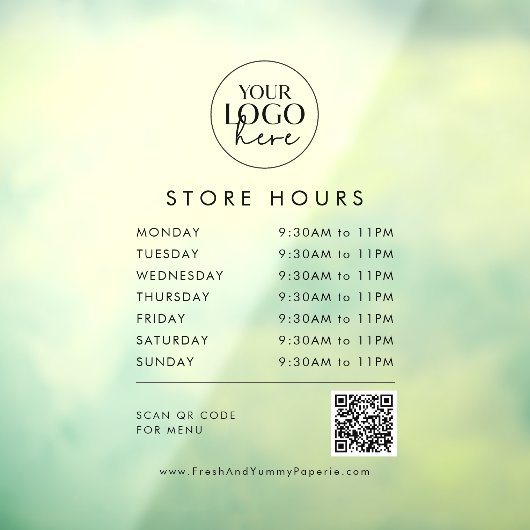 Chic Transparent Business Logo QR Code Store Uren Raamsticker (Vel 3)