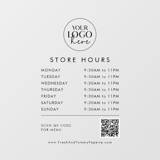 Chic Transparent Business Logo QR Code Store Uren Raamsticker (Vel)
