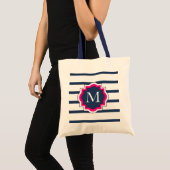 CHIC TRAVEL/BAG_PREPPY 435 NAVY/WITTE STRIPES TOTE BAG (Voorkant (product))