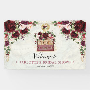 Chic Travel Burgundy Floral Vrijgezellenfeest Welk Spandoek
