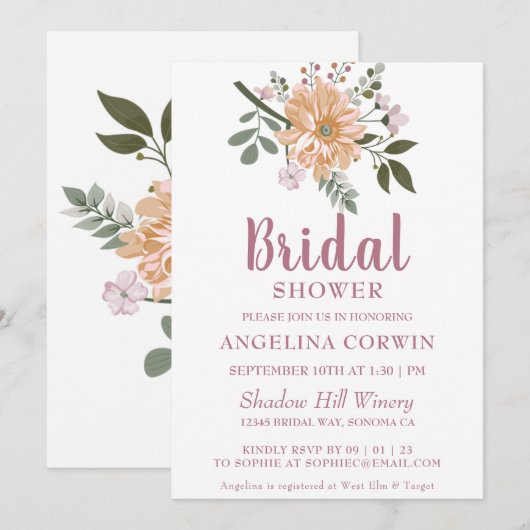 Chic Tree Blossom Bridal Shower Uitnodiging (Voorkant / Achterkant)