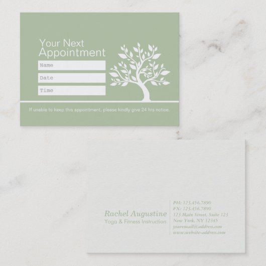 Chic Tree YOGA Instructor Life Coach Appointment Afsprakenkaartje (Voorkant / Achterkant)