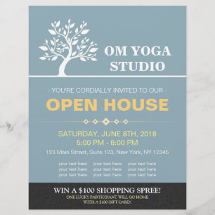 Chic Tree Yoga Instructor Therapy Salon Open House Flyer