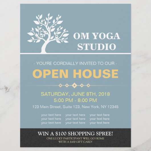 Chic Tree Yoga Instructor Therapy Salon Open House Flyer (Voorkant)